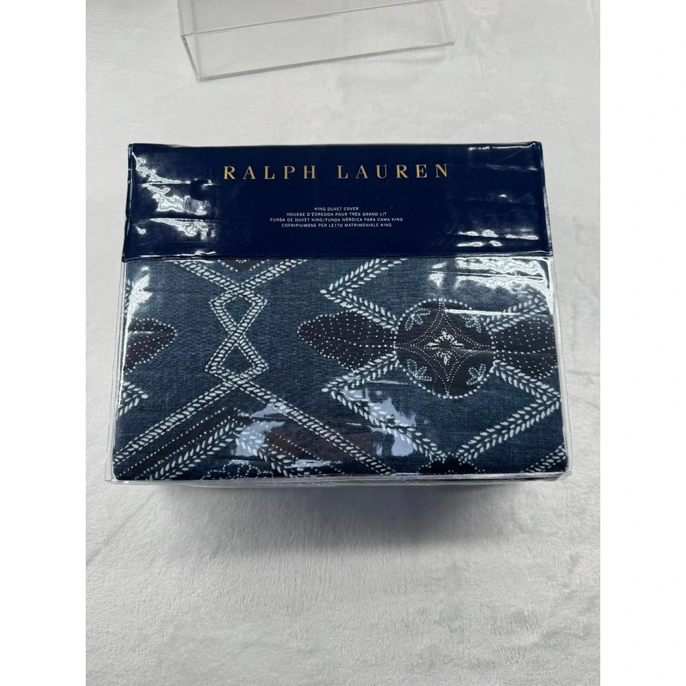 Ralph Lauren Avery Navy Blue Geometric Pattern Queen Duvet Cover - 108 x 96 in